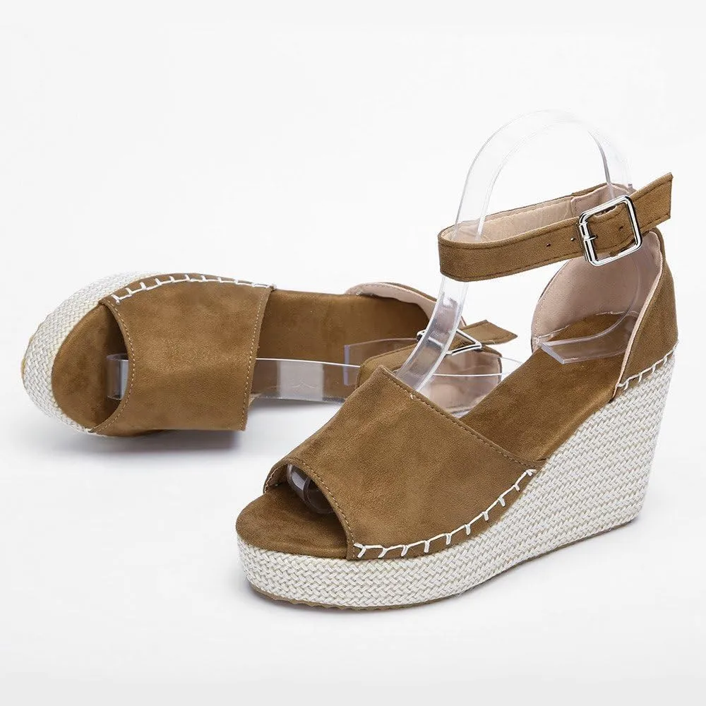 Womens Wedge Sandals Espadrille Sandals for Women Open Toe Ankle Strap Buckle Platform Sandal, Wide Width Comfortable Orthopedic Wedges Casual Summer Dress Shoes