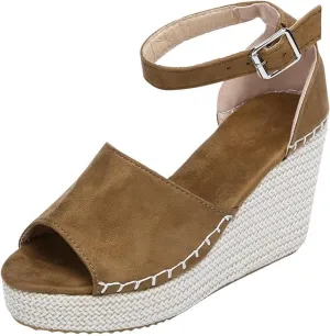Womens Wedge Sandals Espadrille Sandals for Women Open Toe Ankle Strap Buckle Platform Sandal, Wide Width Comfortable Orthopedic Wedges Casual Summer Dress Shoes
